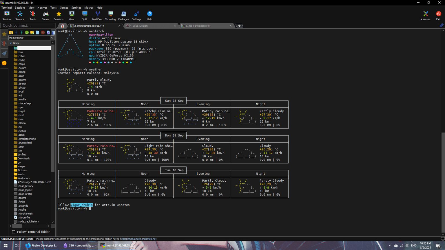 Successful login with MobaXTerm